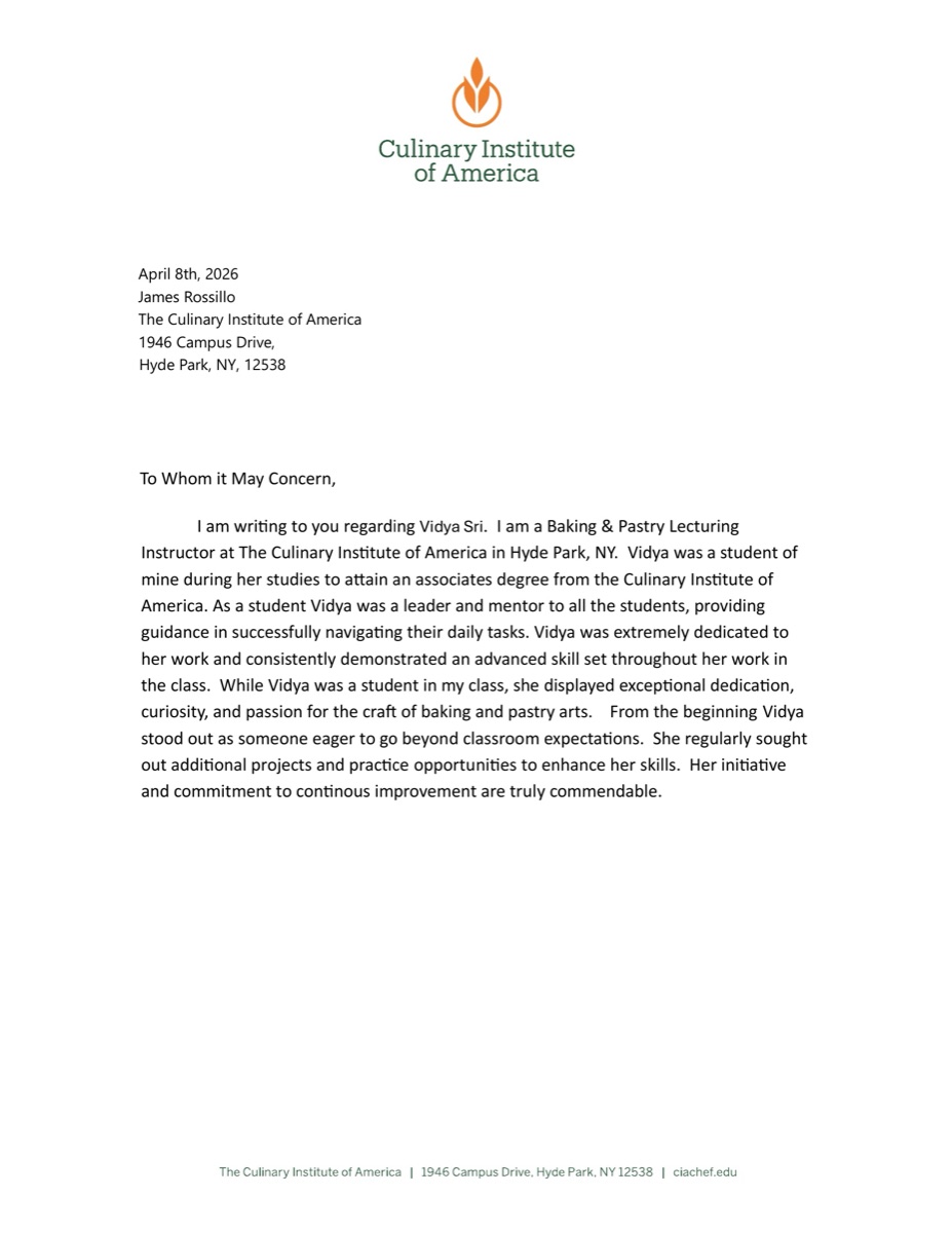 Letter of recommendation from James Rossillo — Culinary Institute of America, page 1