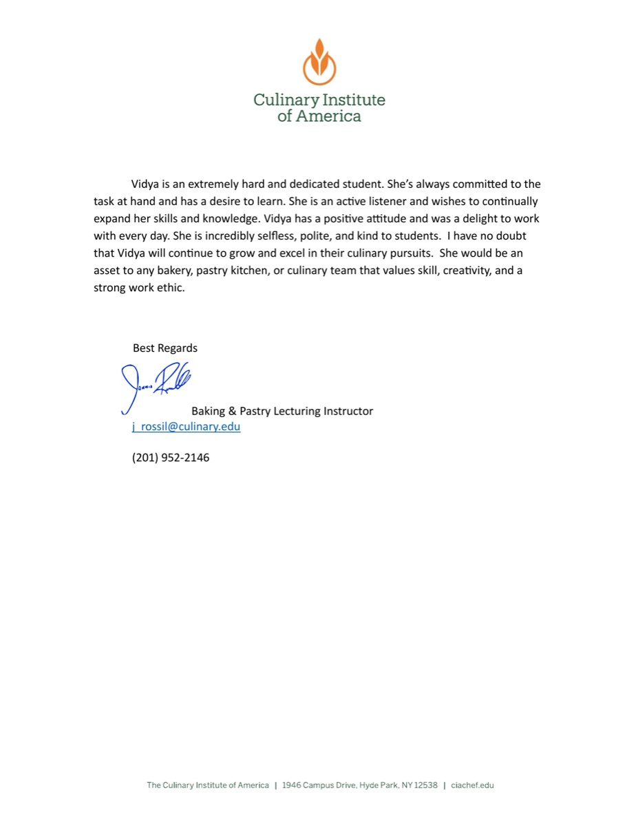 Letter of recommendation from James Rossillo — Culinary Institute of America, page 2